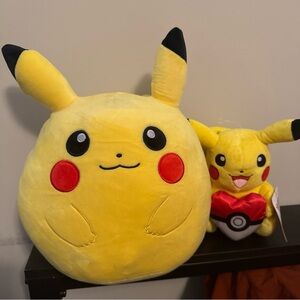 Pokemon Pikachu 10 in Squishmallow Plush & Matching Plush Heart Pikachu